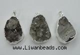 NGP1125 25*40 - 35*45mm freeform druzy agate pendants with brass setting