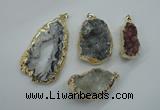 NGP1126 25*30 - 40*50mm freeform druzy agate pendants with brass setting