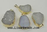 NGP1140 25*35mm - 40*45mm freeform druzy agate pendants with brass setting