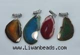 NGP1230 35*65mm - 45*70mm freeform agate pendants with brass setting