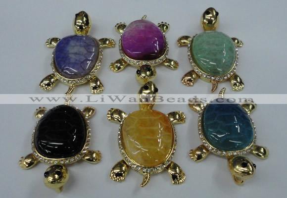 NGP1437 43*60mm tortoise agate pendants with crystal pave alloy settings