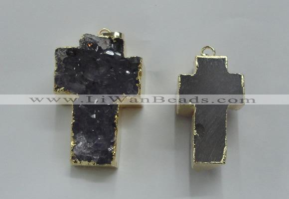 NGP1447 20*40mm - 30*55mm cross druzy amethyst gemstone pendants