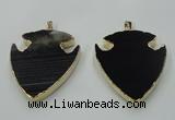 NGP1451 47*57mm arrowhead black agate gemstone pendants wholesale