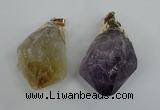 NGP1467 22*45mm - 25*50mm nuggets amethyst & citrine pendants