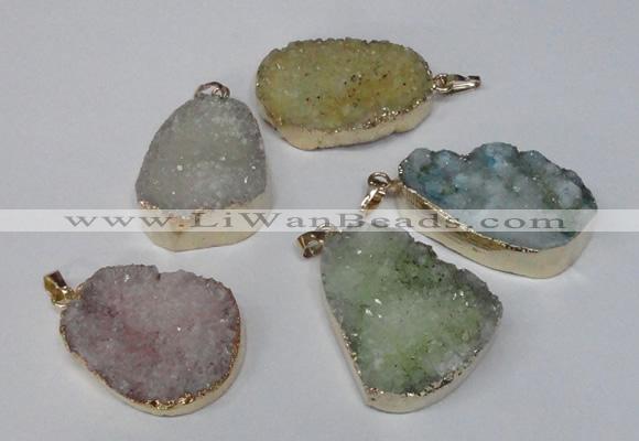 NGP1514 20*30mm - 25*35mm freeform plated druzy agate pendants