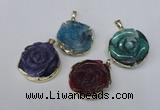 NGP1696 28*30mm - 30*32mm carved flower agate gemstone pendants