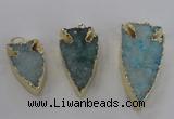 NGP1749 20*30mm - 25*50mm arrowhead druzy agate gemstone pendants