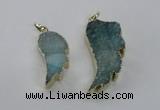 NGP1803 35*40mm - 45*50mm wing-shaped plated druzy agate pendants