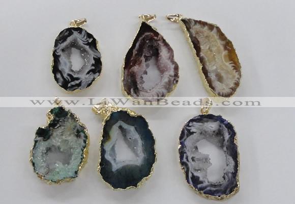 NGP1974 25*40mm - 30*50mm freeform druzy agate gemstone pendants