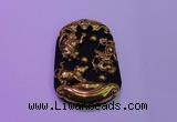 NGP2013 38*55mm carved gold plated matte black obsidian pendants