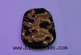 NGP2025 40*55mm carved gold plated matte black obsidian pendants