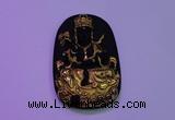 NGP2034 40*65mm carved gold plated matte black obsidian pendants