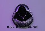 NGP2036 40*45mm carved silver plated matte black obsidian pendants