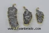 NGP2108 20*40mm - 25*65mm feather-shaped druzy agate pendants