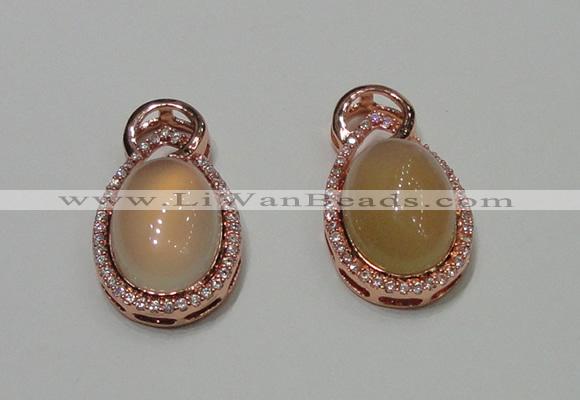 NGP2132 18*32mm agate gemstone pendants with crystal pave alloy settings