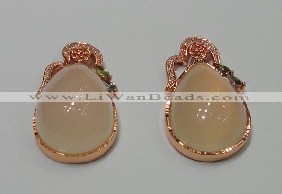 NGP2135 25*42mm agate gemstone pendants with crystal pave alloy settings