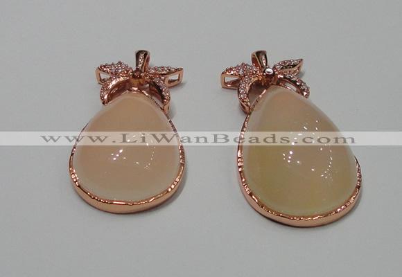 NGP2136 25*45mm agate gemstone pendants with crystal pave alloy settings