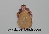 NGP2139 25*45mm agate gemstone pendants with crystal pave alloy settings