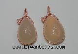 NGP2140 25*50mm agate gemstone pendants with crystal pave alloy settings