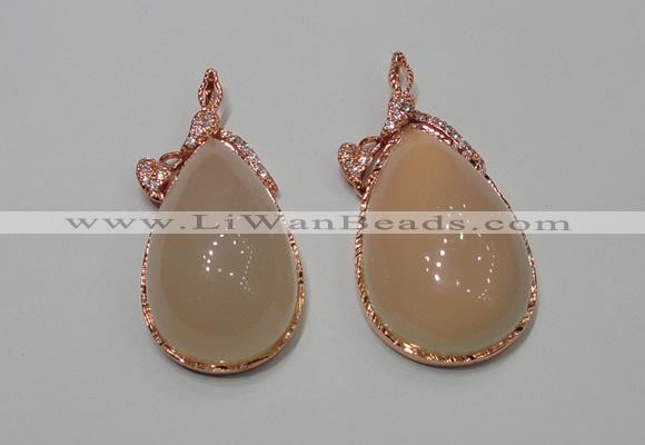 NGP2140 25*50mm agate gemstone pendants with crystal pave alloy settings