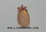 NGP2141 24*47mm agate gemstone pendants with crystal pave alloy settings