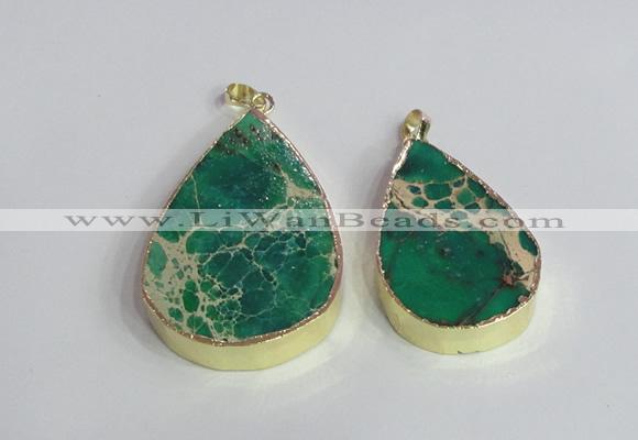 NGP2465 30*40mm - 40*50mm flat teardrop sea sediment jasper pendants