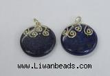 NGP2622 40mm flat round lapis lazuli gemstone pendants wholesale