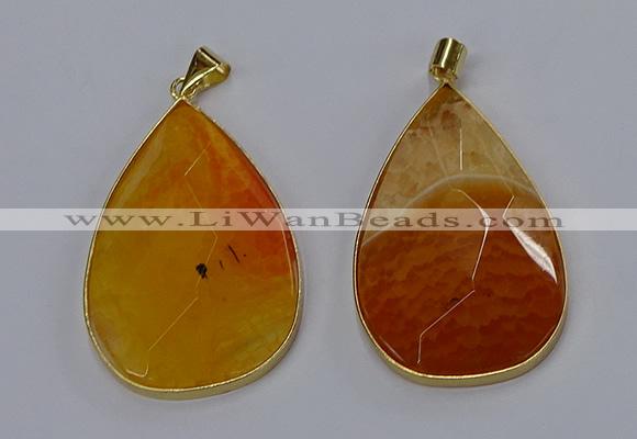 NGP3294 37*57mm faceted flat teardrop agate gemstone pendants