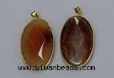 NGP3298 34*57mm faceted oval agate gemstone pendants wholesale