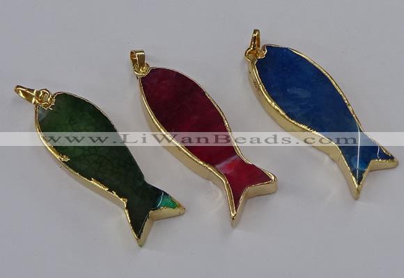 NGP3319 16*50mm - 18*52mm fish-shaped agate gemstone pendants