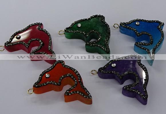 NGP3429 25*40mm - 30*45mm dolphin agate gemstone pendants