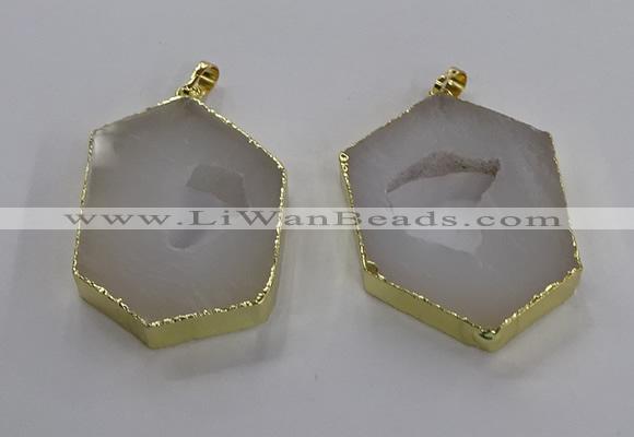 NGP3493 25*40mm - 30*45mm hexagon druzy agate pendants