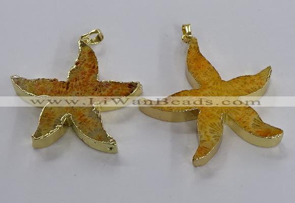 NGP3521 48*50mm starfish fossil coral pendants wholesale