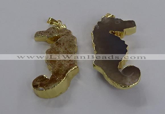 NGP3530 22*58mm - 25*55mm seahorse agate gemstone pendants