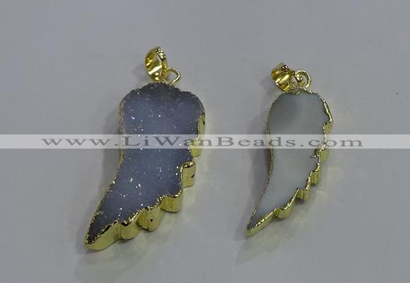 NGP3603 15*30mm - 18*40mm wing-shaped druzy agate pendants