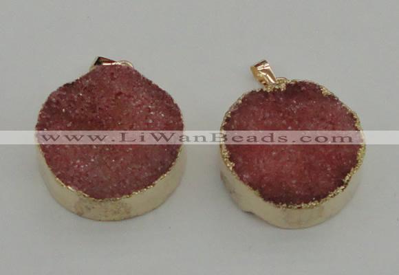 NGP4058 28mm – 30mm flat round druzy quartz pendants wholesale