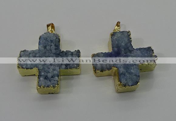 NGP4168 30*32mm cross druzy quartz pendants wholesale