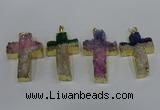 NGP4182 30*48mm - 32*50mm cross druzy quartz pendants wholesale