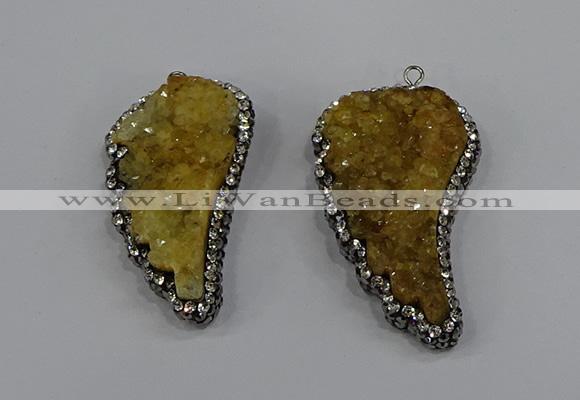 NGP4314 20*40mm - 25*50mm wing-shaped druzy quartz pendants