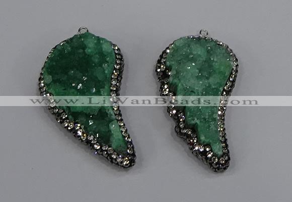 NGP4318 20*40mm - 25*50mm wing-shaped druzy quartz pendants