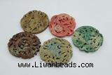 NGP4531 55*65mm - 65*68mm Carved flower jade pendants wholesale