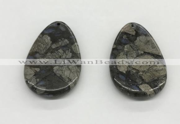 NGP5529 35*55mm flat teardrop grey opal gemstone pendants