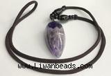 NGP5581 Dogtooth amethyst teardrop pendant with nylon cord necklace