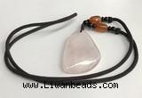 NGP5591 Rose quartz freeform pendant with nylon cord necklace