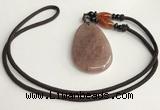 NGP5609 Strawberry quartz flat teardrop pendant with nylon cord necklace