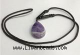 NGP5611 Dogtooth amethyst flat teardrop pendant with nylon cord necklace