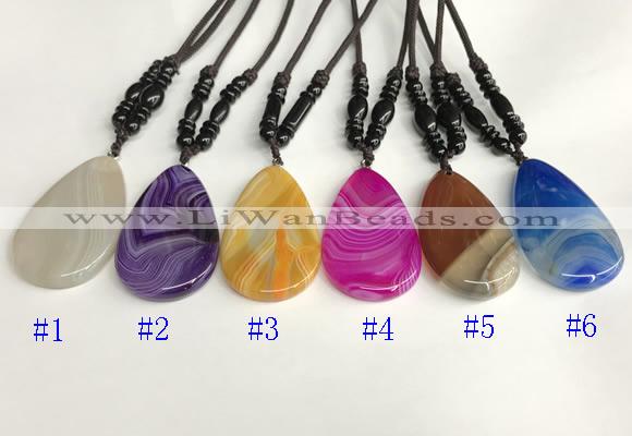 NGP5645 Agate flat teardrop pendant with nylon cord necklace