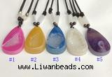 NGP5650 Agate flat teardrop pendant with nylon cord necklace