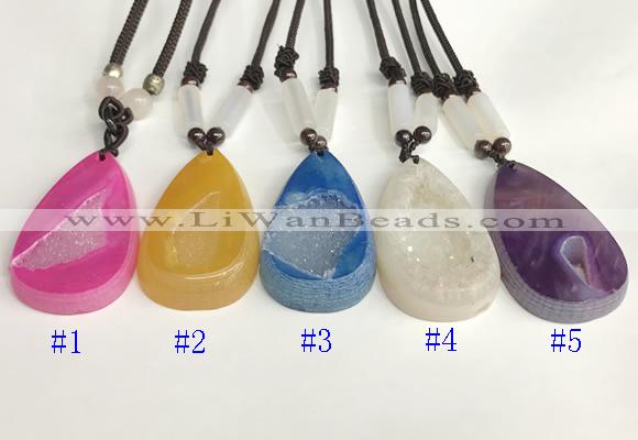 NGP5650 Agate flat teardrop pendant with nylon cord necklace