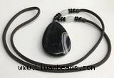 NGP5674 Agate flat teardrop pendant with nylon cord necklace